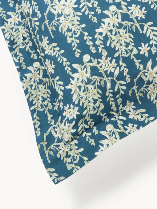 Fundas Nórdicas|Mantas>Westwing Collection Funda nórdica de satén estampado Leticia Azul petróleo, beige claro, verde