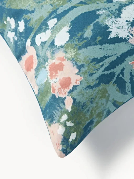 Fundas Nórdicas|Mantas>Westwing Collection Funda nórdica de satén estampado Anthea Azul petróleo, multicolor