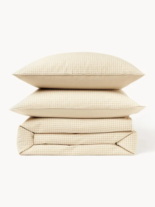 Fundas Nórdicas|Fundas De Edredón>Westwing Collection Funda nórdica de seersucker con ribete Davey Beige, blanco