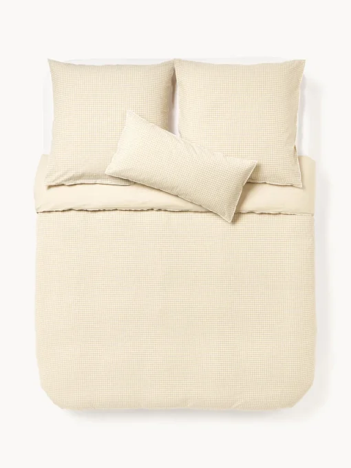 Fundas Nórdicas|Fundas De Edredón>Westwing Collection Funda nórdica de seersucker con ribete Davey Beige, blanco