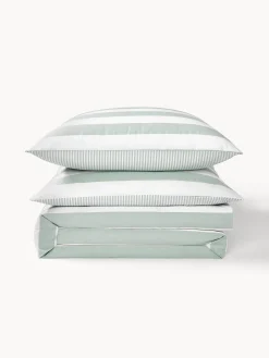 Mantas|Fundas Nórdicas></noscript>Westwing Collection Funda nórdica doble cara de algodón a rayas Lorena Verde salvia, blanco