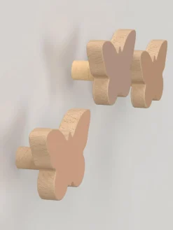 Online Ganchos de pared artesanales de madera de haya Butterfly, 3 uds. Niños Decoración Infantil|Colgadores Y Estantes De Pared