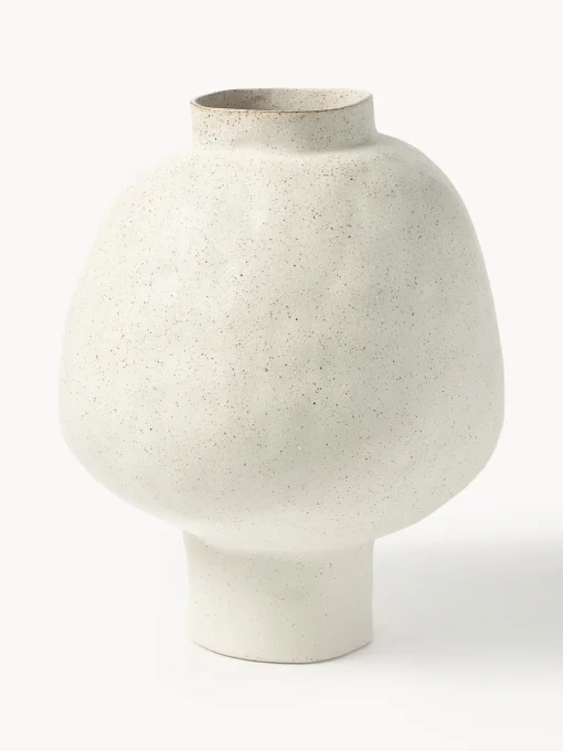 Jarrones|Jarrones>Westwing Collection Jarrón artesanal de diseño de gres Saki, 40 cm Blanco Off White jaspeado