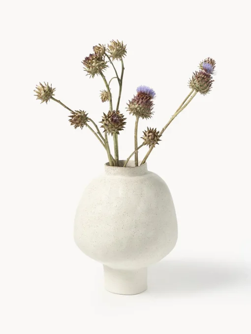 Jarrones|Jarrones>Westwing Collection Jarrón artesanal de diseño de gres Saki, 40 cm Blanco Off White jaspeado