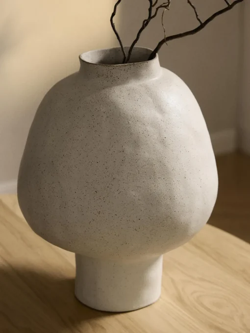 Jarrones|Jarrones>Westwing Collection Jarrón artesanal de diseño de gres Saki, 40 cm Blanco Off White jaspeado