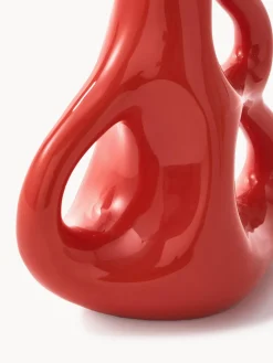 Jarrones|Decoración></noscript>POLSPOTTEN Jarrón de cerámica artesanal Three Ears, Al 21 cm Rojo coral