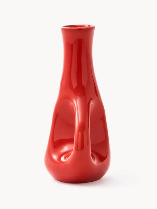 Jarrones|Decoración>POLSPOTTEN Jarrón de cerámica artesanal Three Ears, Al 21 cm Rojo coral