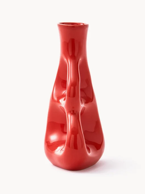 Jarrones|Decoración>POLSPOTTEN Jarrón de cerámica artesanal Three Ears, Al 21 cm Rojo coral