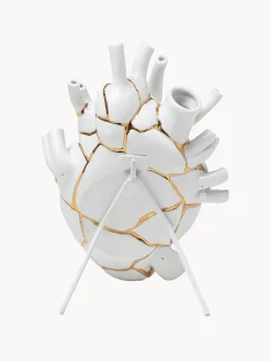 Jarrones|Jarrones></noscript>SELETTI Jarrón de porcelana con decoración dorada Love in Bloom, 25 cm Blanco brillante, multicolor