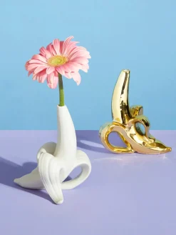 Jarrones|Jarrones>Jonathan Adler Jarrón de porcelana con oro Banana, 15 cm