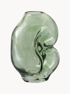 Jarrones|Jarrones>HKLIVING Jarrón de vidrio artesanal Gleam, 18 cm Verde salvia transparente