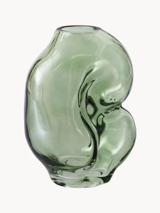 Jarrones|Jarrones>HKLIVING Jarrón de vidrio artesanal Gleam, 18 cm Verde salvia transparente