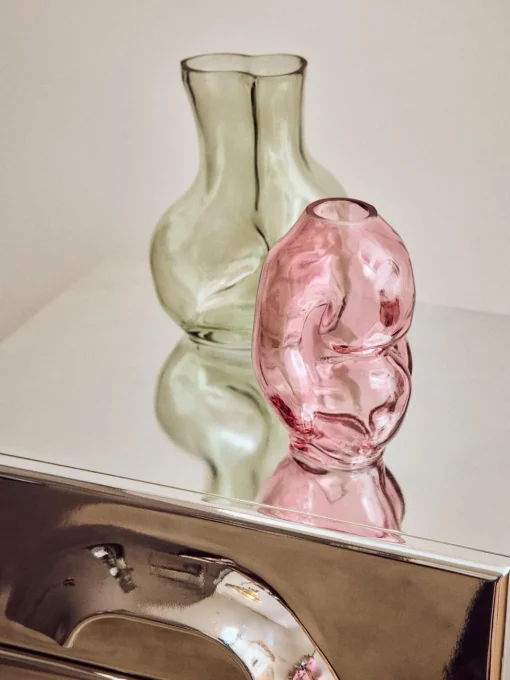 Jarrones|Jarrones>HKLIVING Jarrón de vidrio artesanal Gleam, 18 cm Rosa claro transparente