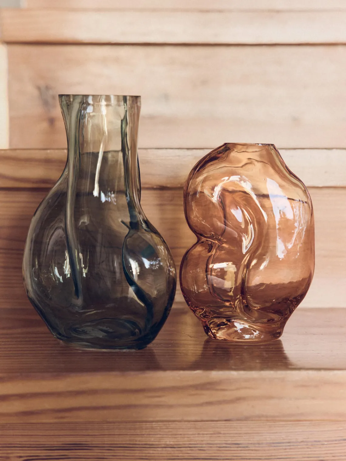 Jarrones|Jarrones>HKLIVING Jarrón de vidrio artesanal Gleam, 22 cm Verde salvia transparente