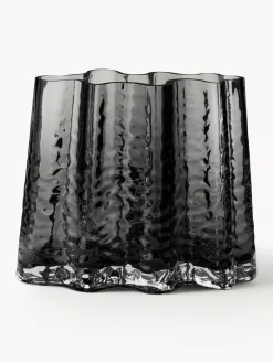 Jarrones|Jarrones>Cooee Design Jarrón de vidrio soplado artesanalmente con relieves Gry, 19 cm Gris antracita semi-transparente