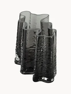 Jarrones|Jarrones></noscript>Cooee Design Jarrón de vidrio soplado artesanalmente con relieves Gry, 19 cm Gris antracita semi-transparente