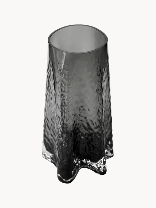 Jarrones|Jarrones>Cooee Design Jarrón de vidrio soplado artesanalmente con relieves Gry, 30 cm Gris antracita semi-transparente