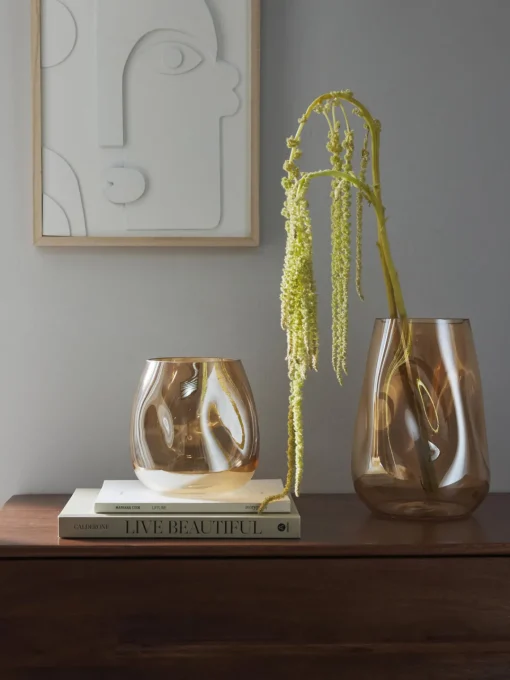 Jarrones|Jarrones>Westwing Collection Jarrón de vidrio soplado Lustre, 17 cm Ocre