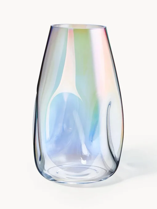 Jarrones|Jarrones>Westwing Collection Jarrón grande de vidrio iridiscente soplado Rainbow, 35 cm Cromo, transparente, iridiscente
