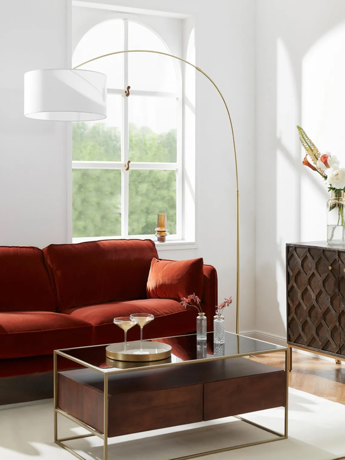 Lámparas De Pie|Lámparas De Techo>Westwing Collection Lámpara arco grande Niels Blanco, dorado