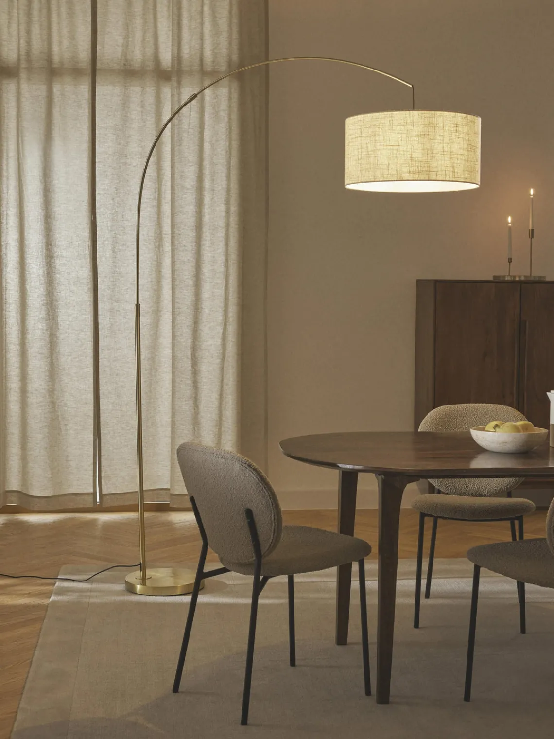 Lámparas De Pie|Lámparas De Techo>Westwing Collection Lámpara arco grande Niels Beige claro, dorado