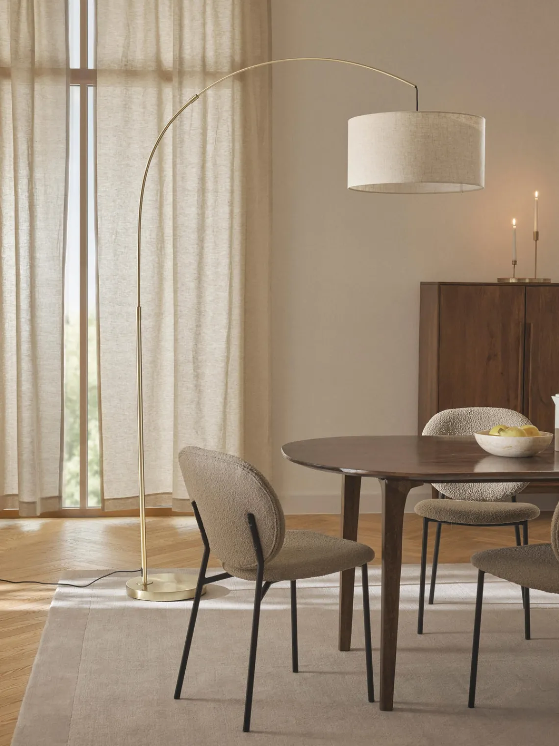 Lámparas De Pie|Lámparas De Techo>Westwing Collection Lámpara arco grande Niels Beige claro, dorado