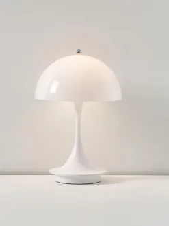 Lámparas De Mesa De Exterior|Lámparas De Mesa></noscript>Louis Poulsen Lámpara de mesa LED regulable Panthella de diseño Verner Panton, 24 cm, portátil Plástico blanco