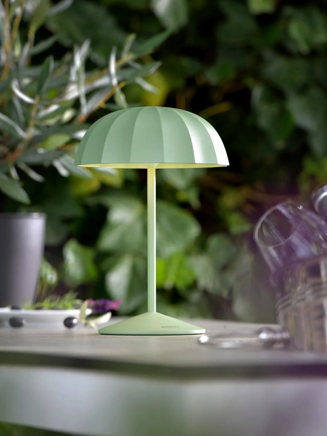 Lámparas De Mesa De Exterior|Lámparas De Techo>sompex Lámpara de mesa pequeña para exterior LED regulable Ombrellino, portátil Verde oliva