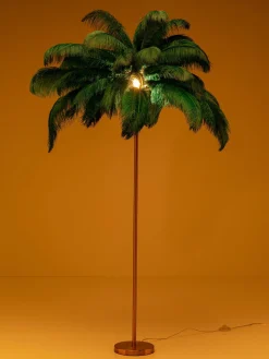 Lámparas De Pie|Lámparas De Techo>Kare Design Lámpara de pie Feather Palm Pantalla: verdeEstructura: doradoCable: transparente
