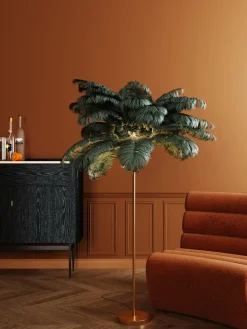 Lámparas De Pie|Lámparas De Techo></noscript>Kare Design Lámpara de pie Feather Palm Pantalla: verdeEstructura: doradoCable: transparente