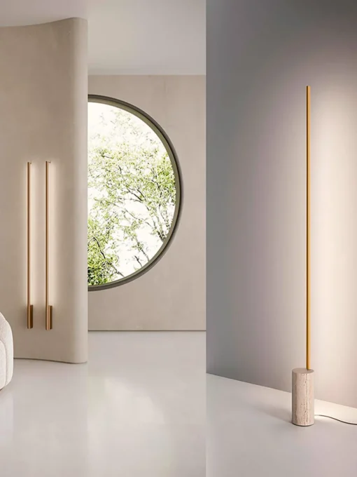 Lámparas De Pie|Lámparas De Techo>Panzeri Lámpara de pie LED regulable con base de mármol Hilow Line Mármol dorado, beige