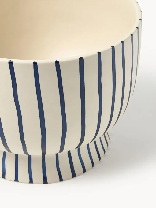 Maceteros|Jarrones>Westwing Collection Macetero pintado a mano Elio, 18 cm Blanco crema, azul oscuro