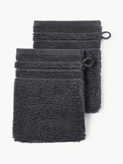 Toallas|Mantas>Westwing Collection Manoplas de baño con borde a rayas Luxe, 2 uds. Gris antracita