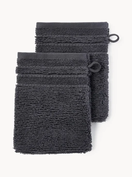 Toallas|Mantas>Westwing Collection Manoplas de baño con borde a rayas Luxe, 2 uds. Gris antracita