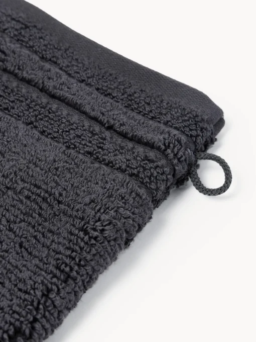 Toallas|Mantas>Westwing Collection Manoplas de baño con borde a rayas Luxe, 2 uds. Gris antracita