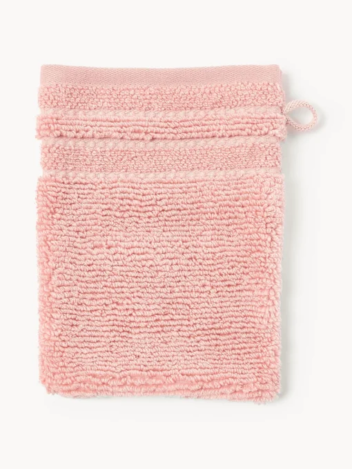 Toallas|Mantas>Westwing Collection Manoplas de baño con borde a rayas Luxe, 2 uds. Melocotón