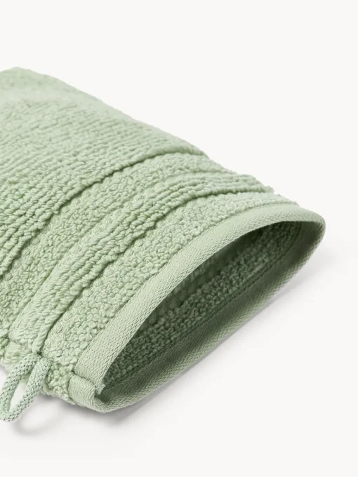 Toallas|Mantas>Westwing Collection Manoplas de baño con borde a rayas Luxe, 2 uds. Verde salvia
