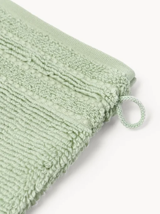 Toallas|Mantas>Westwing Collection Manoplas de baño con borde a rayas Luxe, 2 uds. Verde salvia