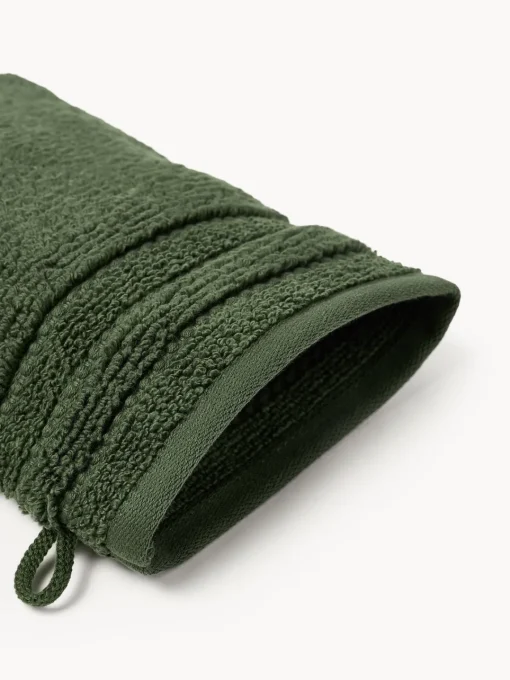 Toallas|Mantas>Westwing Collection Manoplas de baño con borde a rayas Luxe, 2 uds. Verde oscuro