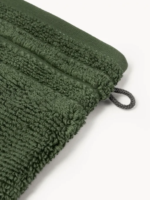 Toallas|Mantas>Westwing Collection Manoplas de baño con borde a rayas Luxe, 2 uds. Verde oscuro