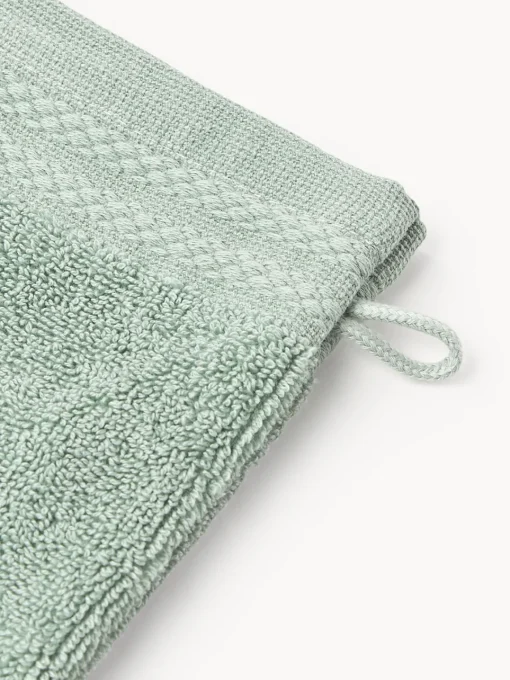 Toallas|Mantas>Westwing Collection Manoplas de baño de algodón ecológico Premium, 2 uds. Verde salvia