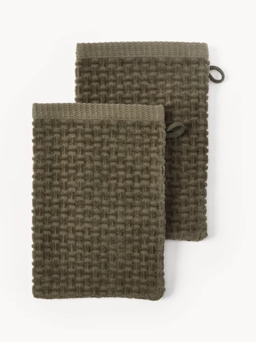 Toallas|Mantas>Westwing Collection Manoplas de baño Niam, 2 uds. Verde oliva