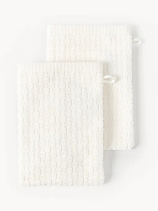 Toallas|Mantas>Westwing Collection Manoplas de baño Niam, 2 uds. Blanco crema