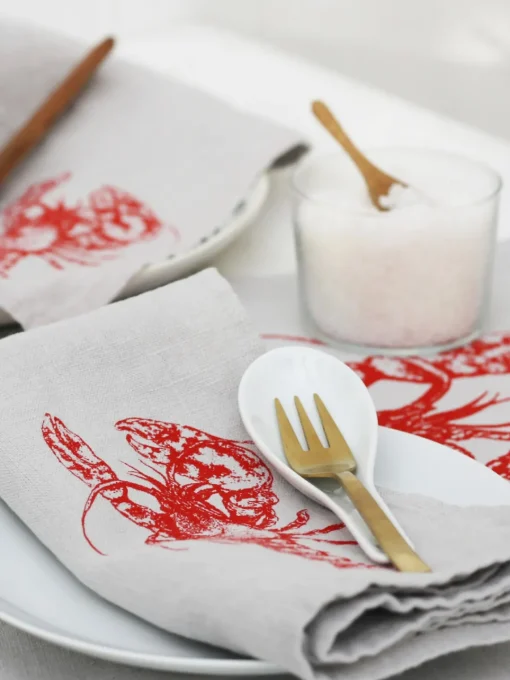 Best Mantel individual de lino artesanal Lobster Manteles Individuales|Vajillas Completas