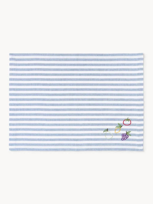 Clearance Manteles individuales a rayas con motivos bordados Melony, 2 uds. Manteles Individuales|Manteles Individuales