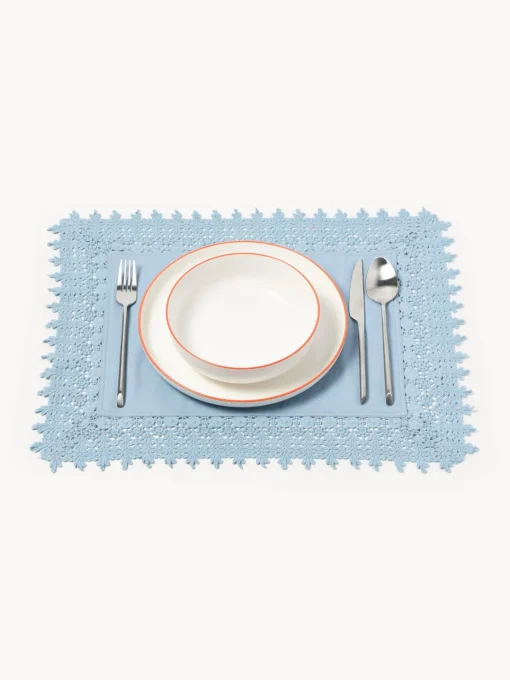 Manteles Individuales|Manteles Individuales>Westwing Collection Manteles individuales con ribete de encaje Flavia, 2 uds. Azul claro
