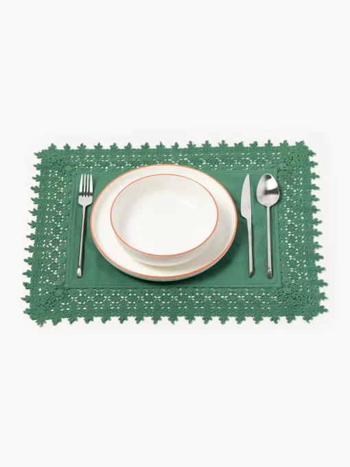Manteles Individuales|Manteles Individuales>Westwing Collection Manteles individuales con ribete de encaje Flavia, 2 uds. Verde oscuro