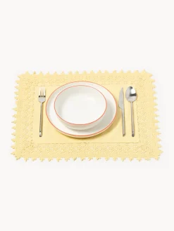 Manteles Individuales|Vajillas Completas></noscript>Westwing Collection Manteles individuales con ribete de encaje Flavia, 2 uds. Amarillo claro