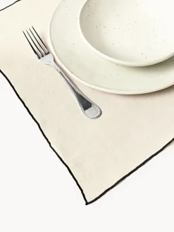 Manteles Individuales|Manteles Individuales></noscript>Westwing Collection Manteles individuales de lino con bordado Cosmo, 4 uds. Beige claro