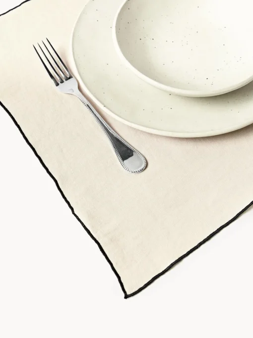 Manteles Individuales|Manteles Individuales>Westwing Collection Manteles individuales de lino con bordado Cosmo, 4 uds. Beige claro